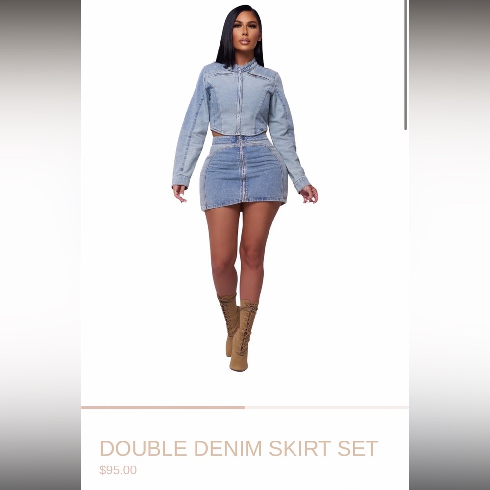 Denim two piece skirt set small